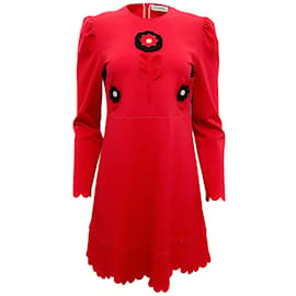 Autre Marque-Vivetta Rot / Schwarzes Kleid mit Blumenapplikationen-Rot
