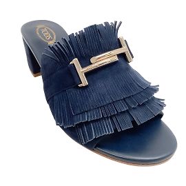 Tod's - Sandales à franges en daim bleu marine Bleu Marine
