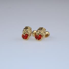Gucci-Gucci Lion Head Crystals Diamonds 18K yellow Gold Earrings-Golden