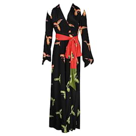 Diane Von Furstenberg-Black Wrapped Jumpsuit with Birds Print-Other