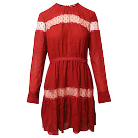 Giambattista Valli-Giambattista Valli Long Sleeves Lace Trim Dress in Red Viscose-Red