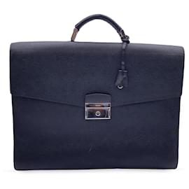 Prada-Black saffiano leather 3 Gussets Briefcase Work Bag-Brown