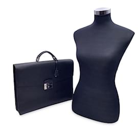 Prada-Black saffiano leather 3 Gussets Briefcase Work Bag-Brown