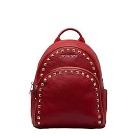 Michael Kors-Leather Studded Abbey Backpack-Red
