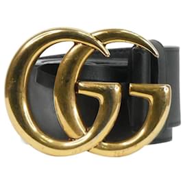 Gucci-Cintura in pelle nera con marchio GG-Nero