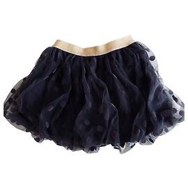 Saia de tule Petit Bateau preta com bolinhas e cinto dourado Preto Dourado