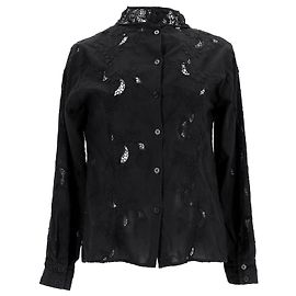 Camisa con ribete de encaje de algodón negro de Sea New York Negro