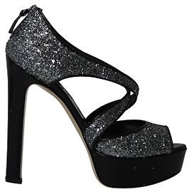 Miu Miu Platform Heels in Silver Glitter Silvery Metallic
