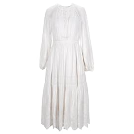 Ulla Johnson-Ulla Johnson Long Sleeve Midi Dress in White Cotton-White