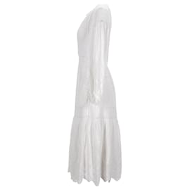 Ulla Johnson-Ulla Johnson Long Sleeve Midi Dress in White Cotton-White