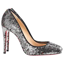 Christian Louboutin-Christian Louboutin Pigalle Follies Pumps in Silver Sequins-Silvery