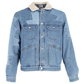 Isabel Marant Jasaya Patchwork-Jacke aus blauem Denim mit Kunstfellfutter Blau