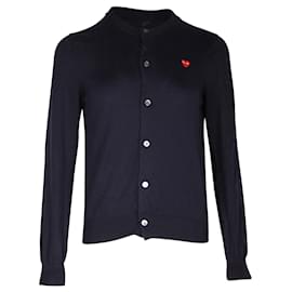Comme Des Garcons-Comme Des Garcons CDG Small Heart Patch Cardigan in Navy Blue Cotton-Navy blue