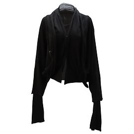 Giacca in jersey Yohji Yamamoto con spilla da balia in cotone nero Nero