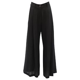 Ann Demeulemeester Long Wide Legged Pants in Black Ramie Black