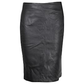 Diane Von Furstenberg-Diane Von Furstenberg Midi Skirt in Black Leather-Black