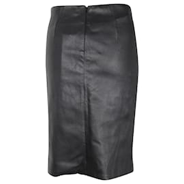 Diane Von Furstenberg-Diane Von Furstenberg Midi Skirt in Black Leather-Black