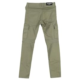 Balmain-Balmain Slim-Fit Logo-Print Cargo Trousers in Green Cotton-Green