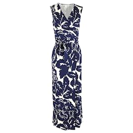 Diane Von Furstenberg-Diane von Furstenberg New Yahzi Two Printed Wrap Maxi Dress in Blue and White Silk-Blue
