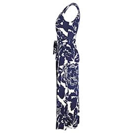 Diane Von Furstenberg-Diane von Furstenberg Nouvelle robe longue portefeuille imprimée Yahzi Two en soie bleue et blanche-Bleu