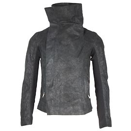 Rick Owens High Neck Biker Jacket in Black Lambskin Leather Black