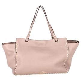 Valentino Garavani-Valentino Garavani Medium Rockstud Tote Bag in Blush Pink Calfskin Leather-Pink