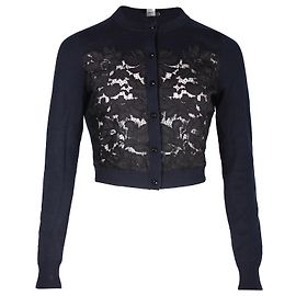 Diane Von Furstenberg Strickjacke mit Rundhalsausschnitt und Spitzenmuster aus marineblauer Wolle Blau Marineblau