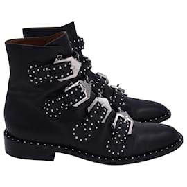 Givenchy-Botas de tornozelo com detalhes de fivela cravejada Givenchy em couro preto-Preto