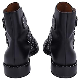 Givenchy-Givenchy Studded Buckle Detail Ankle Boots in Black Leather -Black