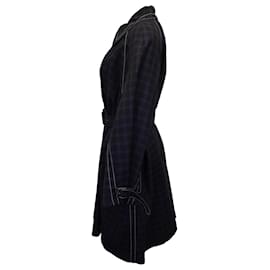 Marni-Karierter Marni-Mantel aus schwarzer und blauer Schurwolle mit Gürtel-Schwarz