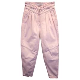 Iro-Iro High-Waist Pleated Tapered Pants in Pink Cotton Denim-Pink