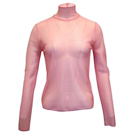 Victoria Beckham-Victoria Beckham Sheer Mock-Neck Top in Pink Polyester-Pink