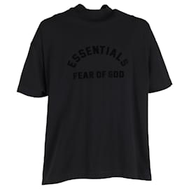 Fear of God-Camiseta com gola simulada com logotipo Fear of God Essentials em algodão preto-Preto