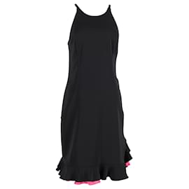 Joseph-Joseph-Kleid aus schwarzer Seide mit überkreuztem Rücken und zweifarbigem Saum-Schwarz