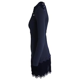 Sandro-Sandro Edma Braid & Velvet Trim Long Sleeve Dress in Navy Blue Viscose-Blue,Navy blue