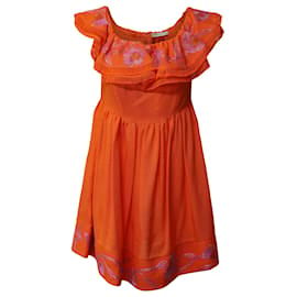 Mary Katrantzou-Mary Katrantzou Marietta Off Shoulder Embroidered Mini Dress in Orange Viscose-Orange