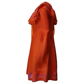 Mary Katrantzou-Mary Katrantzou Marietta – Schulterfreies, besticktes Minikleid aus orangefarbener Viskose-Orange
