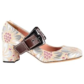 Rochas-Rochas Floral Brocade Mary Jane Pumps in Multicolor Silk-Other