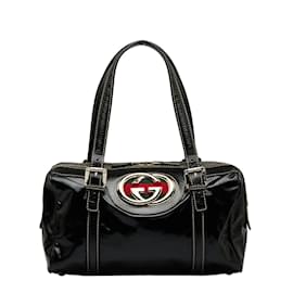 Gucci-Interlocking G Patent Leather Britt Boston Bag 170009-Black