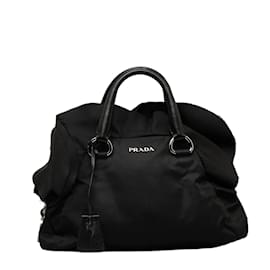 Prada-Prada Tessuto Ruffle Bauletto Canvas Handbag in Good condition-Black