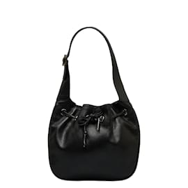 Gucci-Leather Drawstring Hobo Bag 001 4034-Black