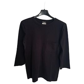 Top Chanel de algodón negro con mangas 3/4 Negro