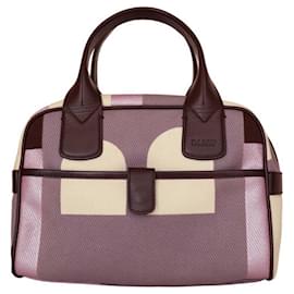 Bally-Bally Purple Signature Canvas Brown Leather Top Handles Satchel Handbag Bag-Purple