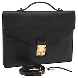 Louis Vuitton-LOUIS VUITTON Epi Porte Documents Bandouliere Briefcase Black M54467 auth 55179-Black