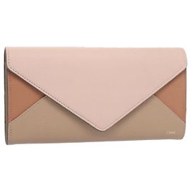Chloé Chloe Long Wallet Leather Beige Pink 3P0171-H0Y Auth 55677 Pink Beige