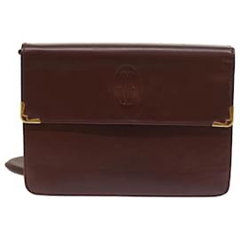 Cartier-CARTIER Clutch Bag Leather Wine Red Auth 55608-Other