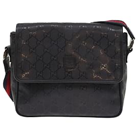 Gucci-GUCCI GG implementation Sherry Line Shoulder Bag Black Navy 297559 auth 55056-Black,Red,Navy blue