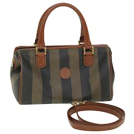 Fendi-FENDI Sac à main en toile de noix de pécan 2façon Noir Marron Auth yk8994-Marron,Noir