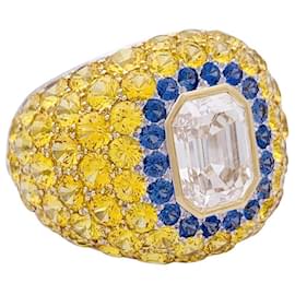 inconnue-anel de ouro branco, diamante marrom 2,57 quilates, pedras coloridas.-Outro