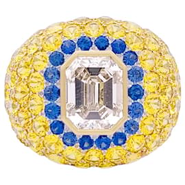 inconnue-anello in oro bianco, diamante marrone 2,57 carati, pietre colorate.-Altro